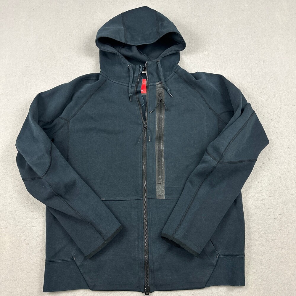 Nike Tech Fleece Jacket Men Large Black Solid Full Zip Hoodie Pockets L